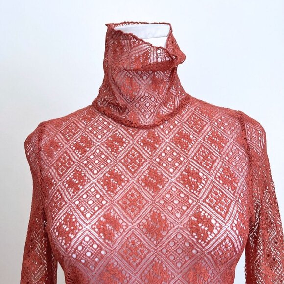 FREE PEOPLE INTIMATELY TRIBECA SWEET MEMORIES LACE TURTLENECK SHEER TOP - S - Picture 5 of 10